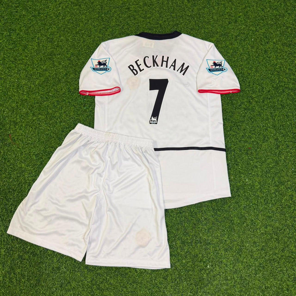 David Beckham Manchester United White Kids Retro Jersey – Back View