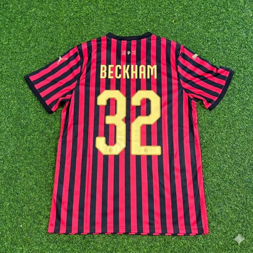 David Beckham AC Milan 120th Anniversary Special Golden Retro Football Jersey – Back View