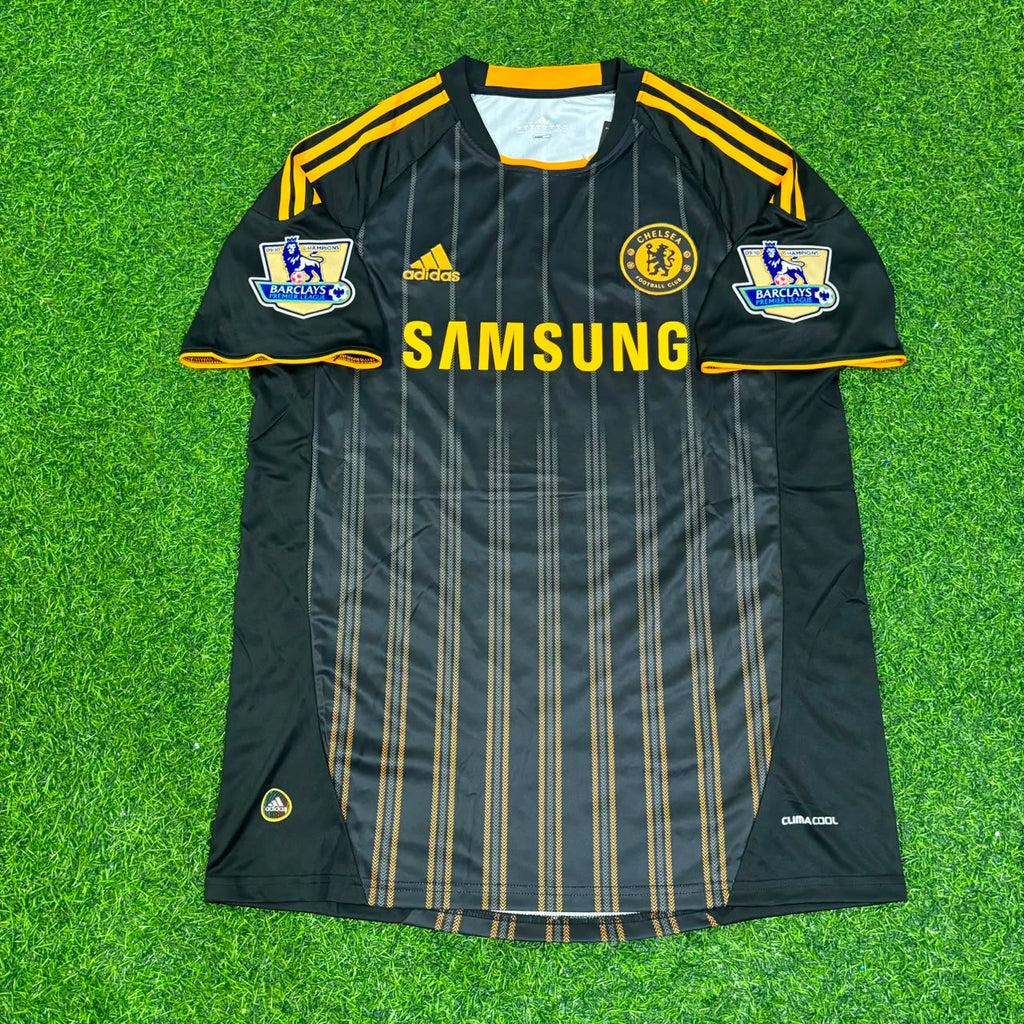 Chelsea 2010 2011 Away Retro Black Orange Football Jersey – David Luiz #4 – Front View