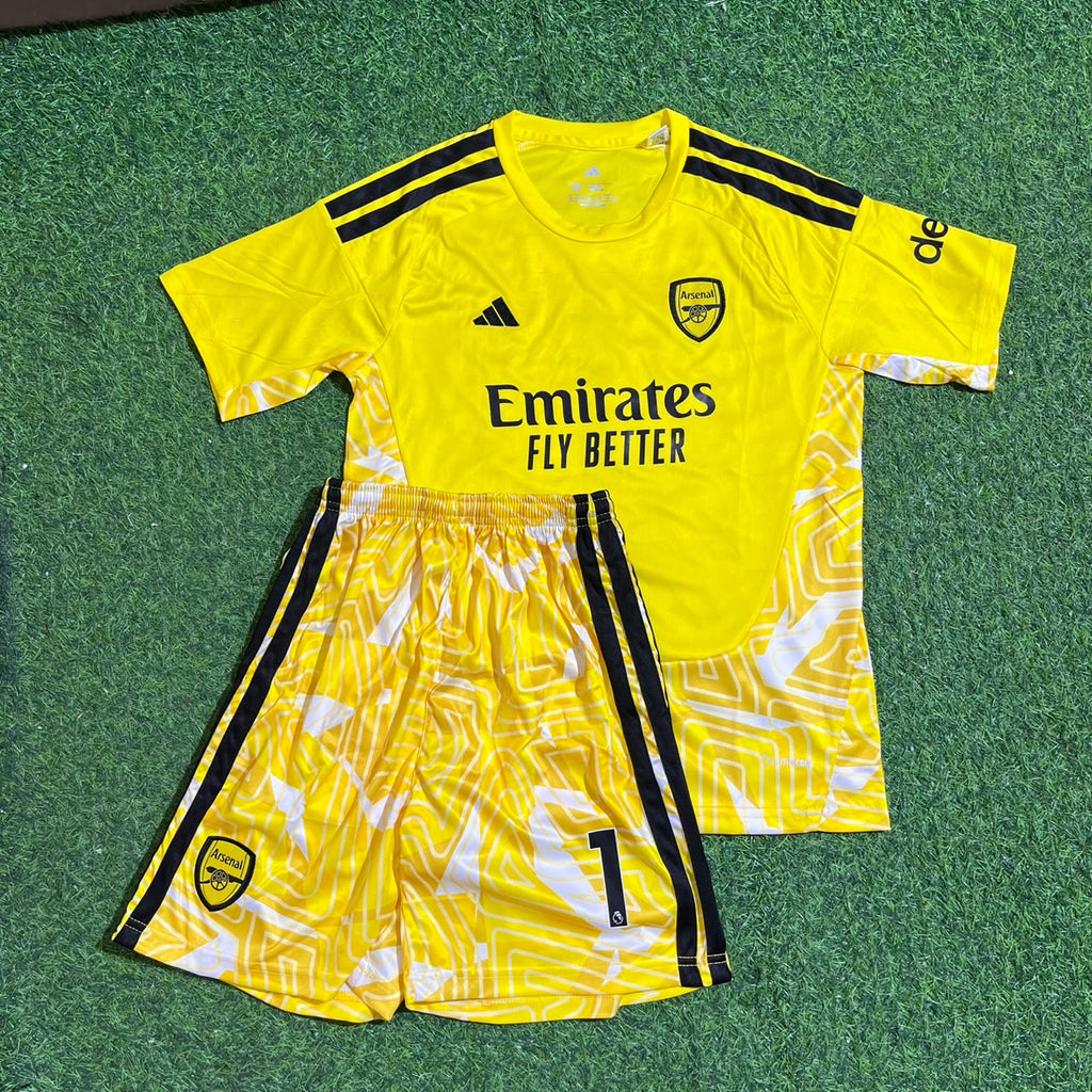 David Raya Arsenal 2026/2027 New Season Away Yellow Kids Goalkeeper Jersey Kit Soccer – Front View