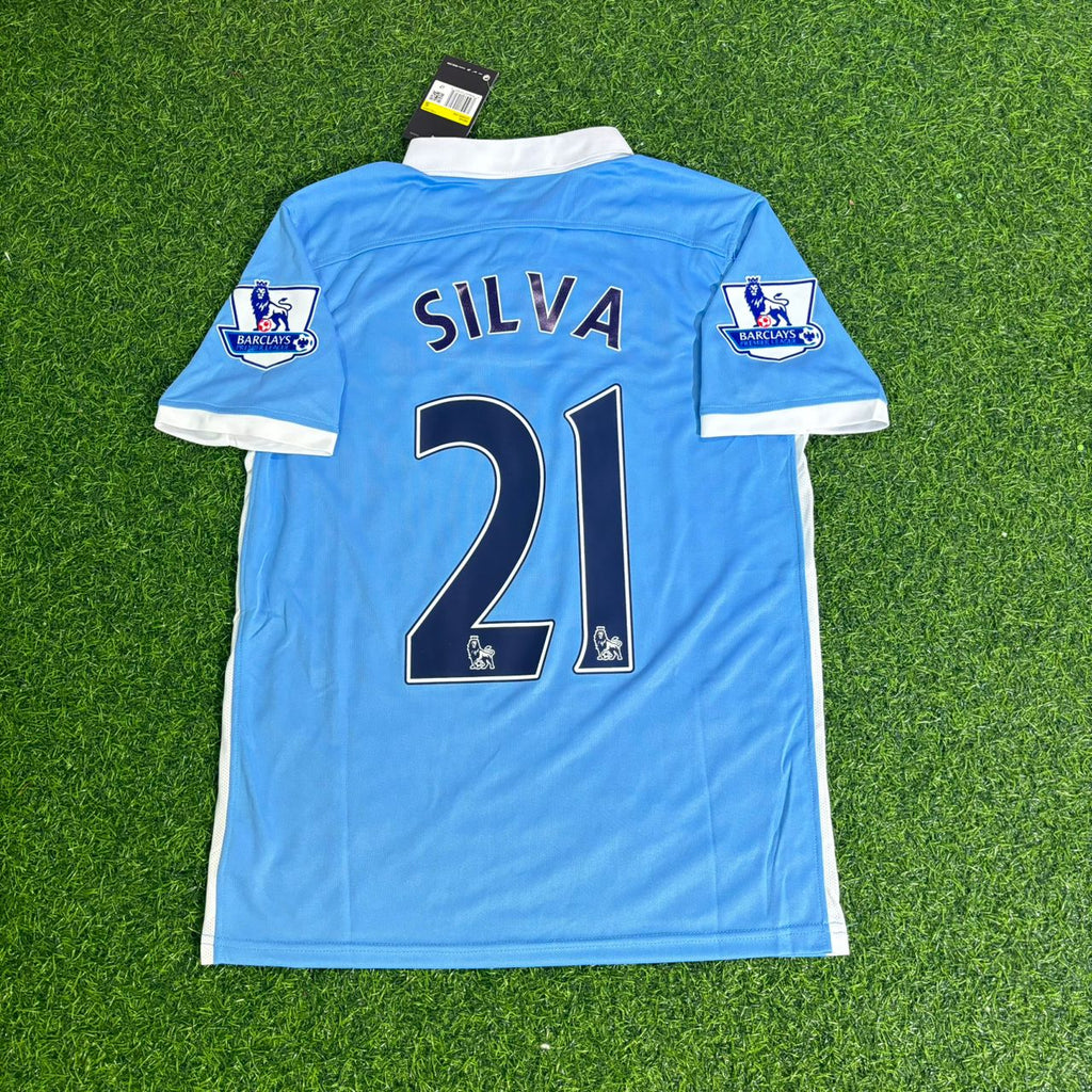 2015/16 David Silva 21 Manchester City Home Kit Blue Retro Football Jersey – Back View