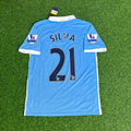 2015/16 David Silva 21 Manchester City Home Kit Blue Retro Football Jersey – Back View