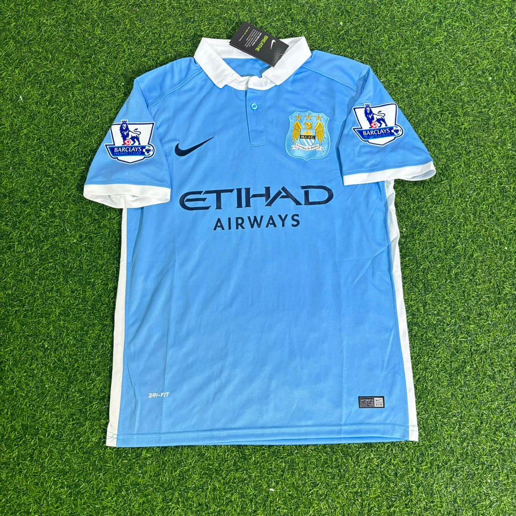 2015/16 David Silva 21 Manchester City Home Kit Blue Retro Football Jersey – Front View