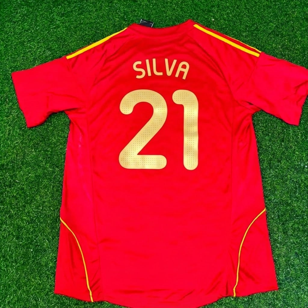 David Silva #21 Spain EURO 2008 Red Home Retro Football Jersey – Back View