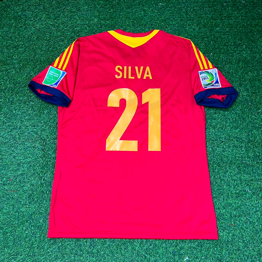 2013 David Silva Spain Confederations Cup Retro Football Jersey – Back View