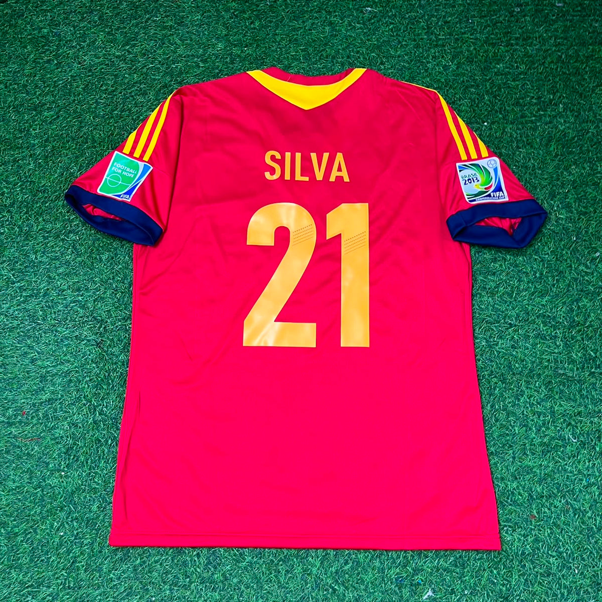2013 David Silva Spain Confederations Cup Retro Football Jersey – Back View