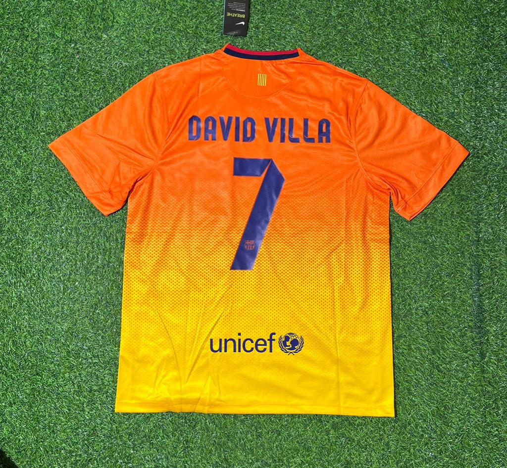 David Villa 7 Barcelona 2012-2013 Orange Retro Football Jersey – Back View