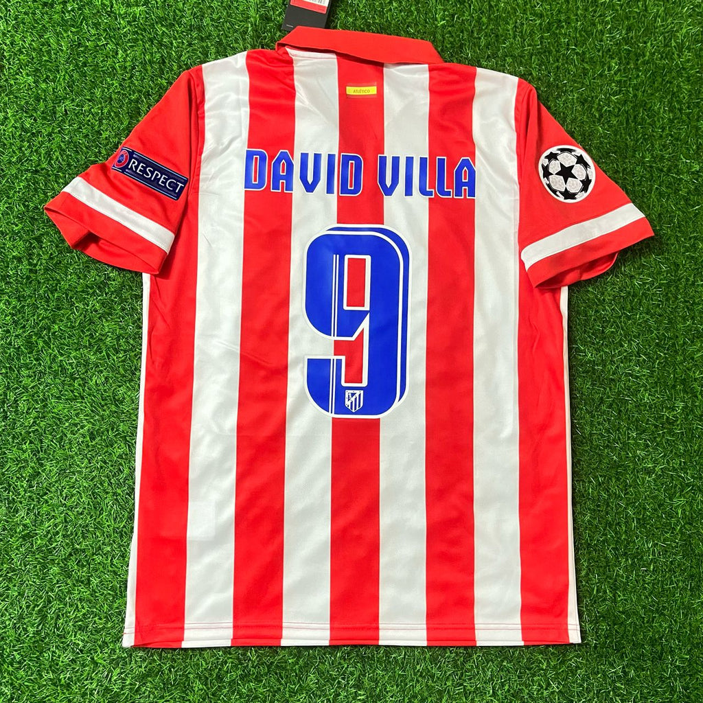 2013/14 David Villa 9 Atlético Madrid Home Football Jersey Red and White Retro Kit Football Jersey – Back View