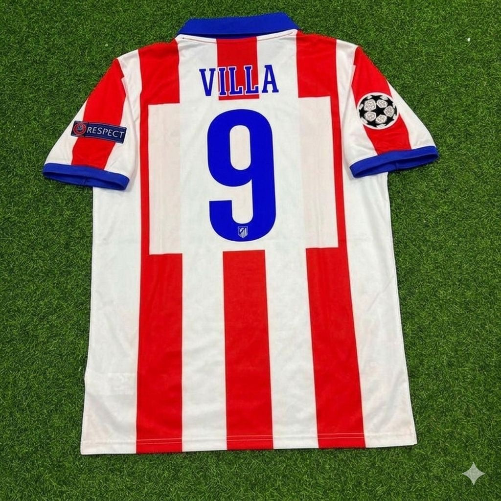Atlético Madrid 2014 Champions League Final Retro Football Jersey – David Villa 9- – Back View