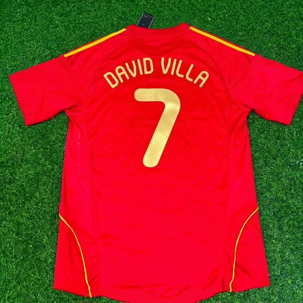 David Villa #7 Spain EURO 2008 Red Home Retro Football Jersey – Back View