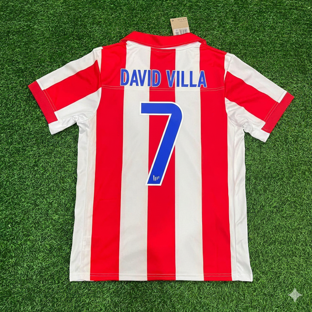 David Villa Atletico de Madrid Retro Football Jersey Shirt – Back View