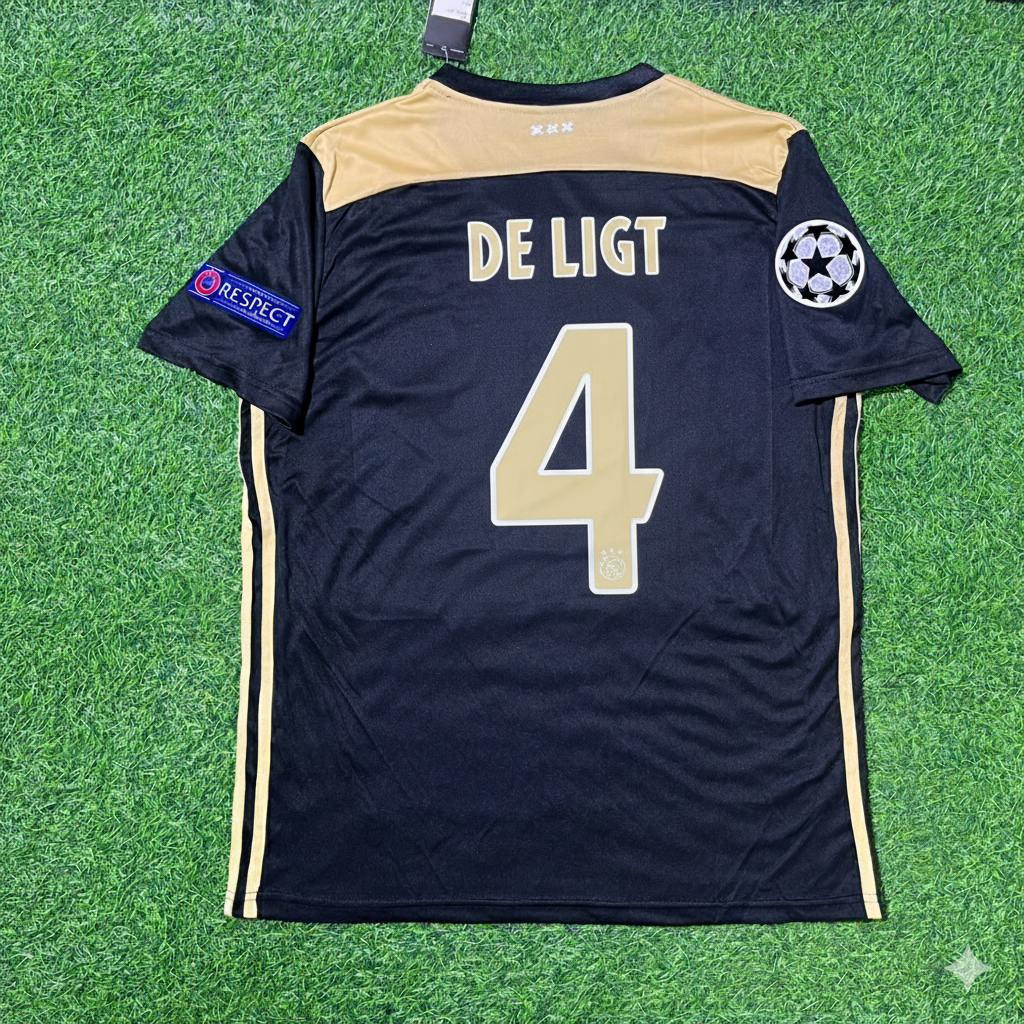 Ajax 2018–2019 Champions League Black Retro Football Jersey – Matthijs de Ligt – Back View