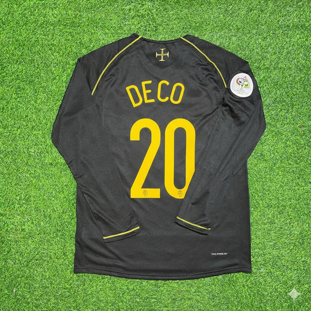 Portugal 2006 World Cup Long Sleeve Black Retro Football Jersey – Deco – Back View