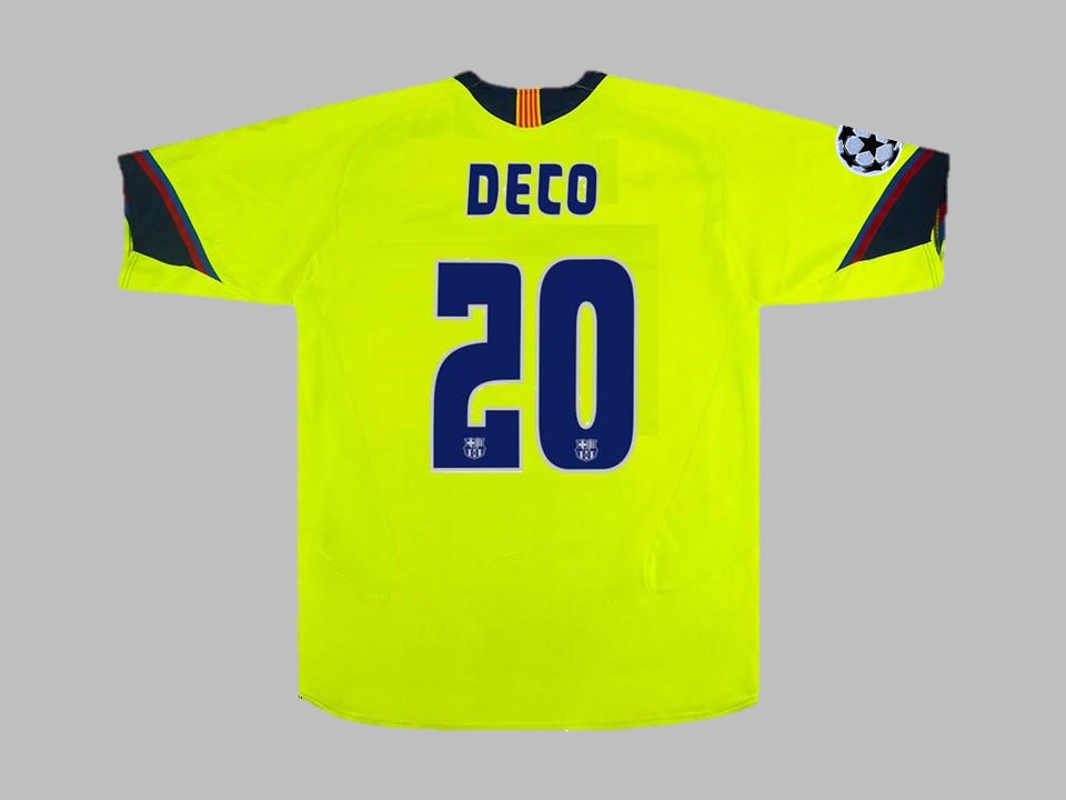 Deco #20 Barcelona 2005 2006 Green Yellow Retro Jersey – Back View
