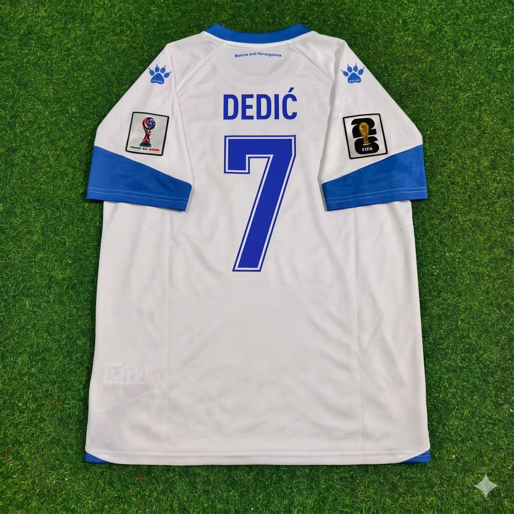 Amar Dedic Bosnia and Herzegovina 2026 World Cup Away White Football Jersey – Back View