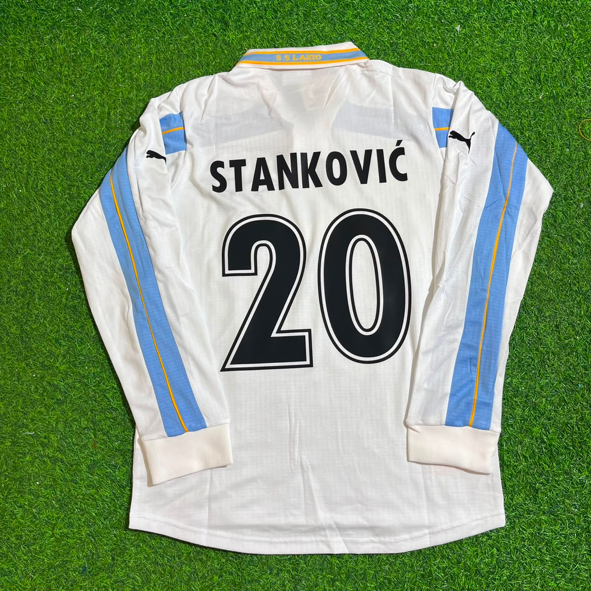 Dejan Stankovic Lazio 1999 2000 White Long Sleeve Retro Football Jersey – Back View