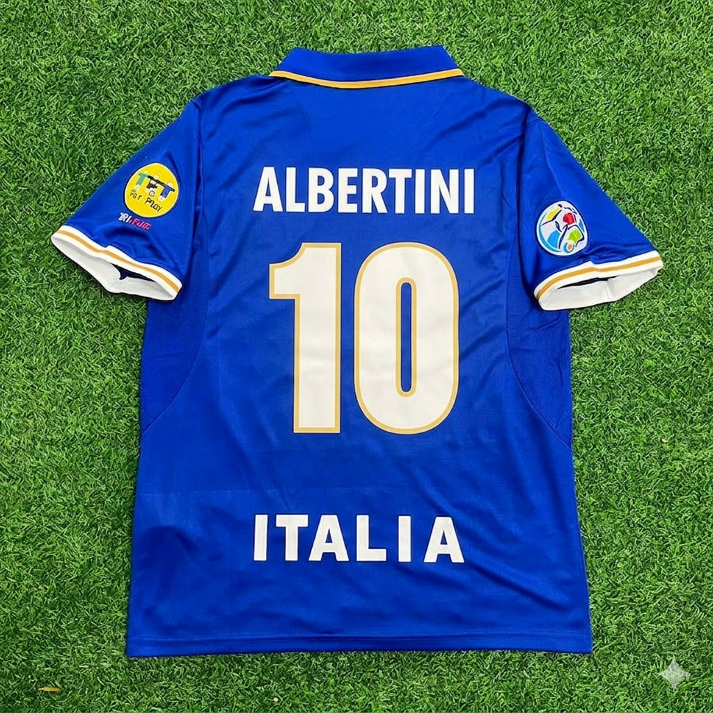 Italy EURO 1996 Blue Retro Soccer Kit Jersey Shirt – Demetrio Albertini #10 – Back View