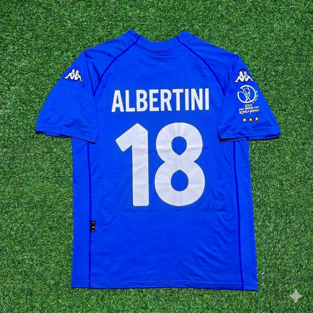 Italy 2002 World Cup Home Retro Jersey – Demetrio Albertini #18 – Back View