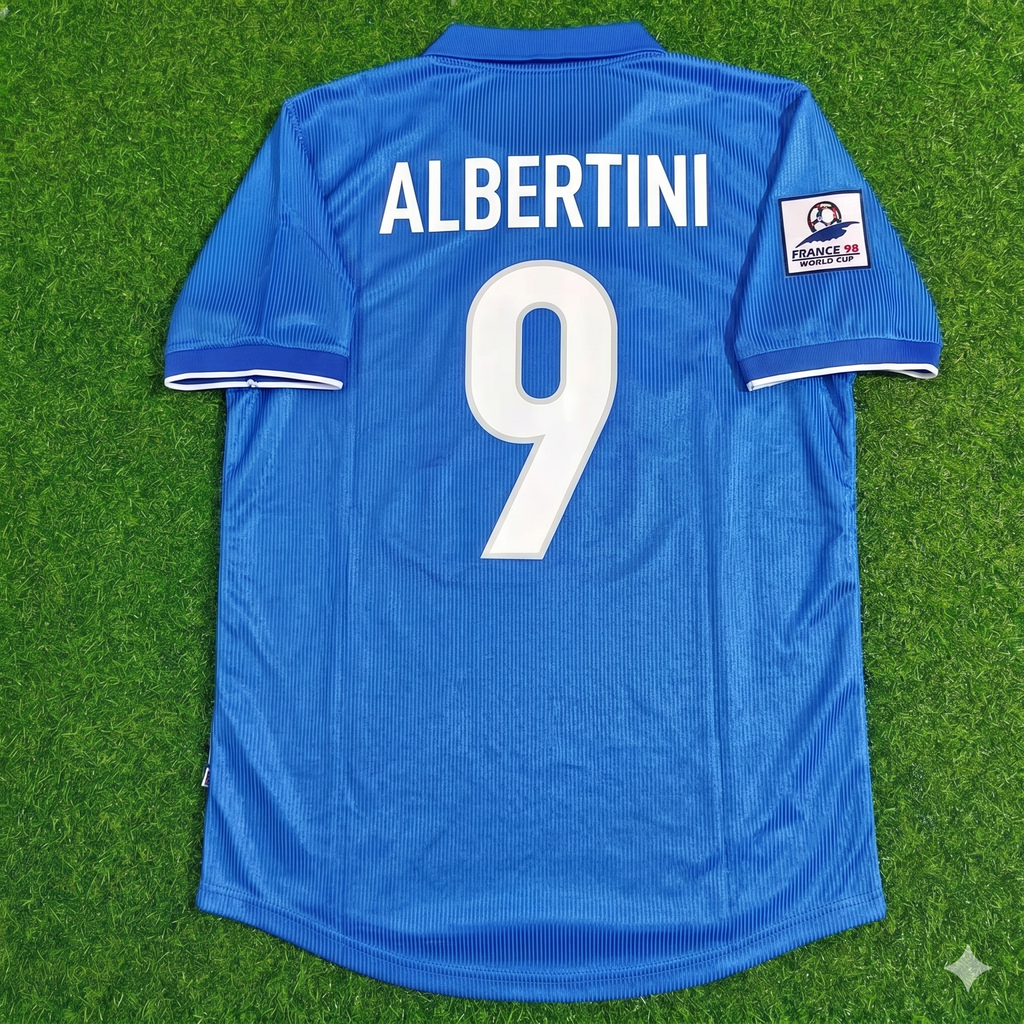 1998 Italy World Cup Demetrio Albertini Home Blue Retro Football Jersey – Back View