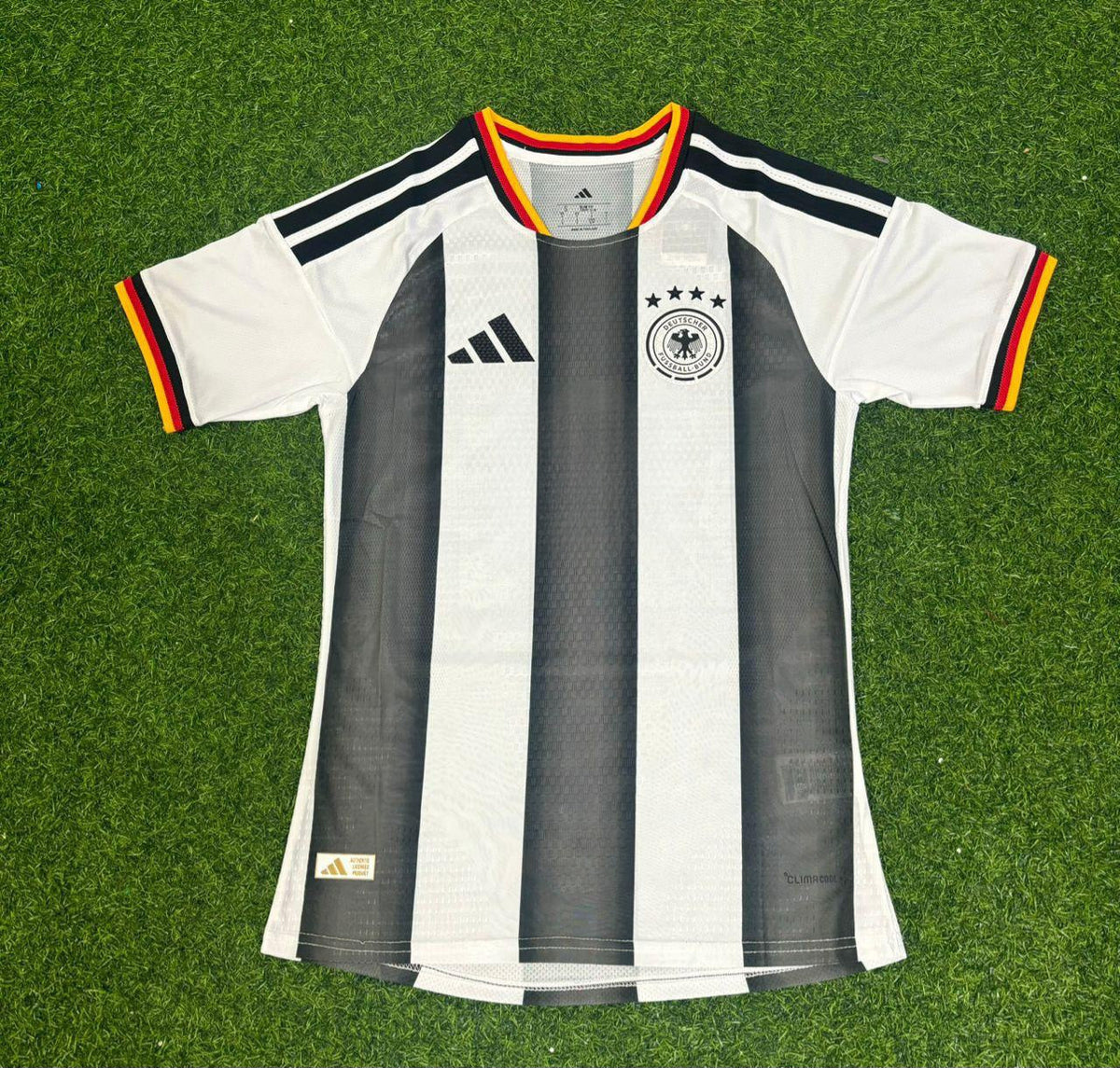 Karl-Heinz Rummenigge Germany Stripe Special Edition Black White Jersey – Front View
