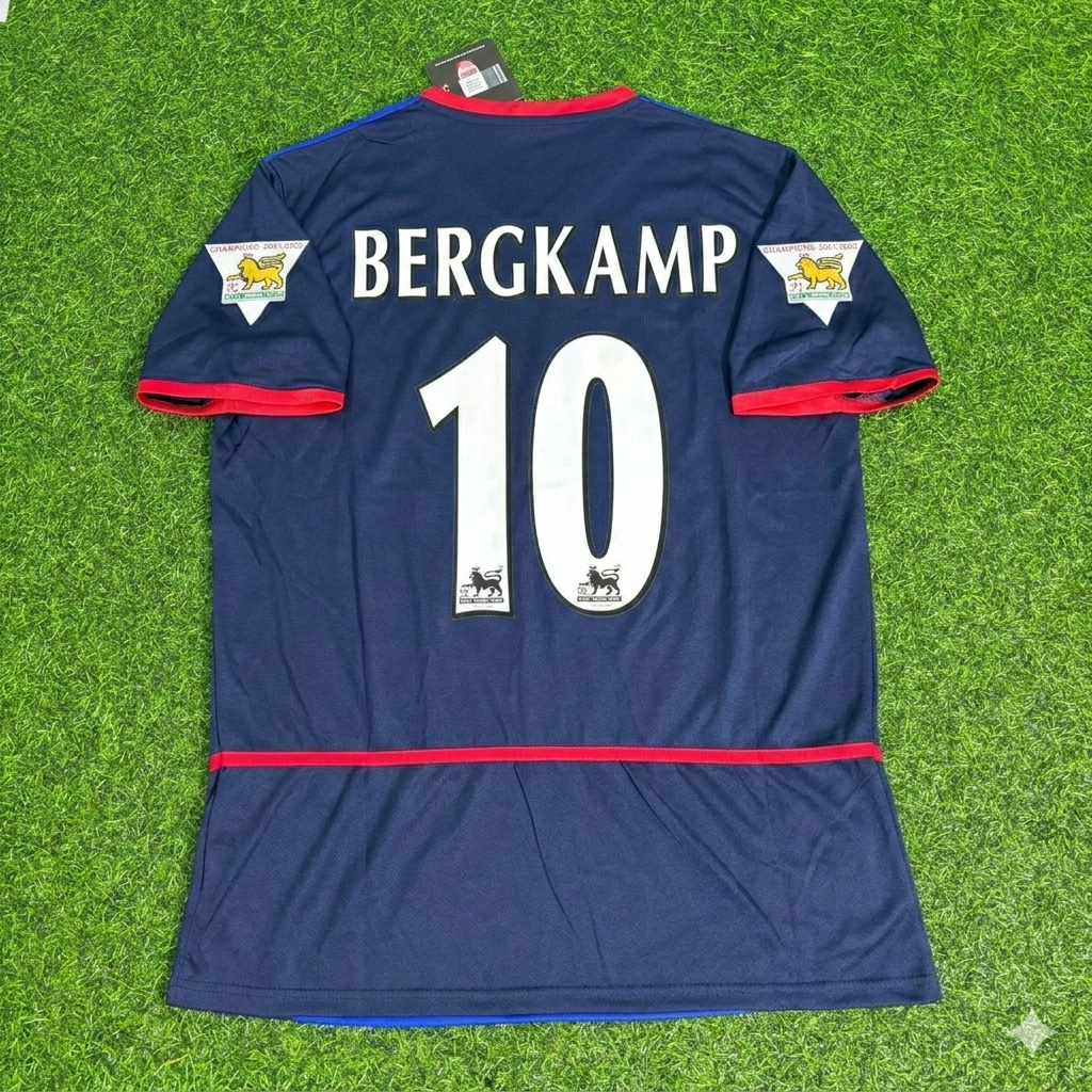 2002/04 Dennis Bergkamp 10- Arsenal Black Blue o2 Retro Football Jersey – Back View