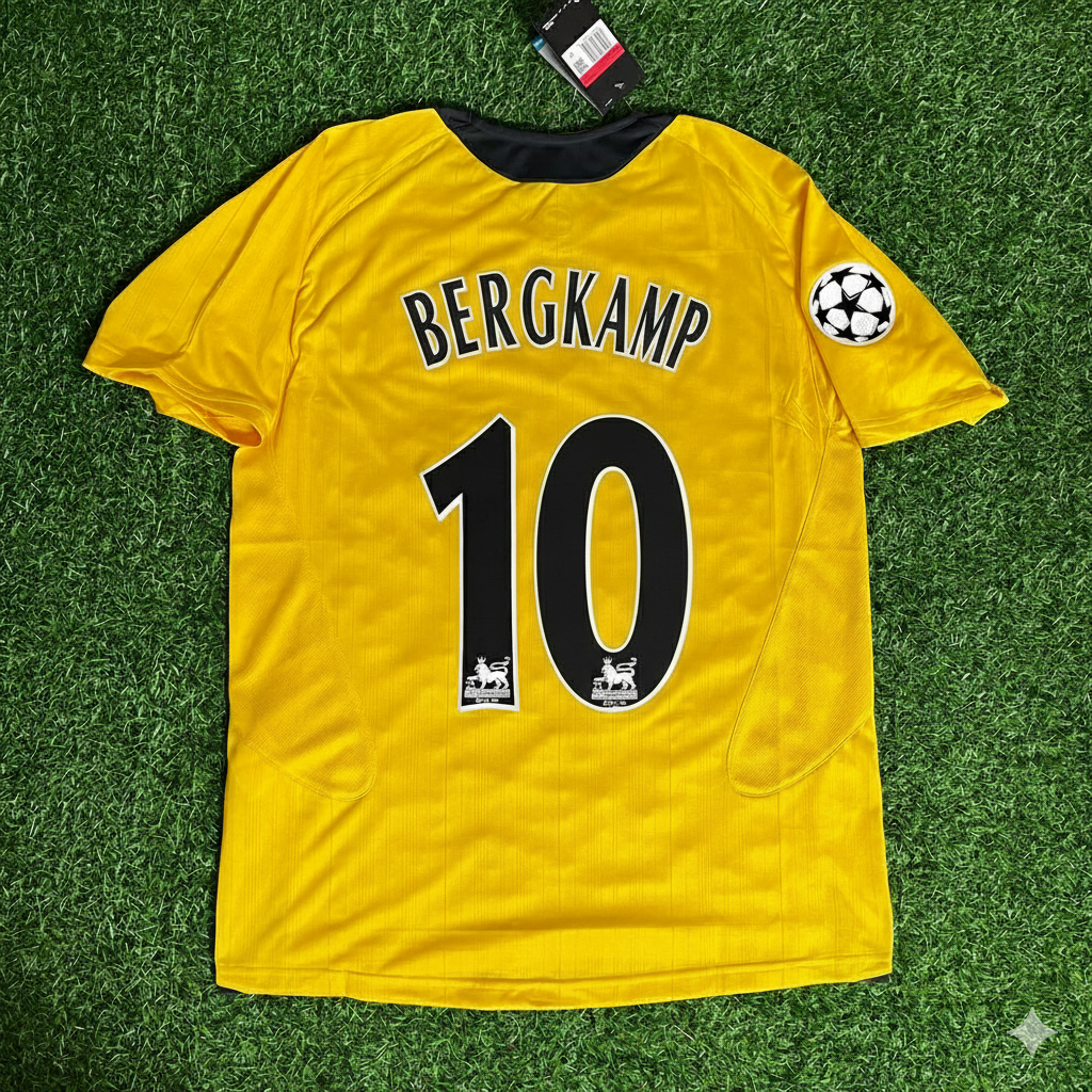 2005/06 Dennis Bergkamp 10 - Arsenal Yellow Retro Football Jersey – Back View