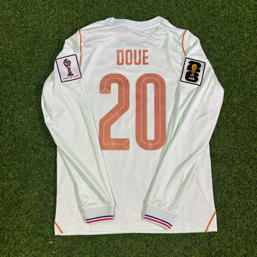 2026 France World Cup Désiré Doué #20 Away Long Sleeve Football Jersey – Back View