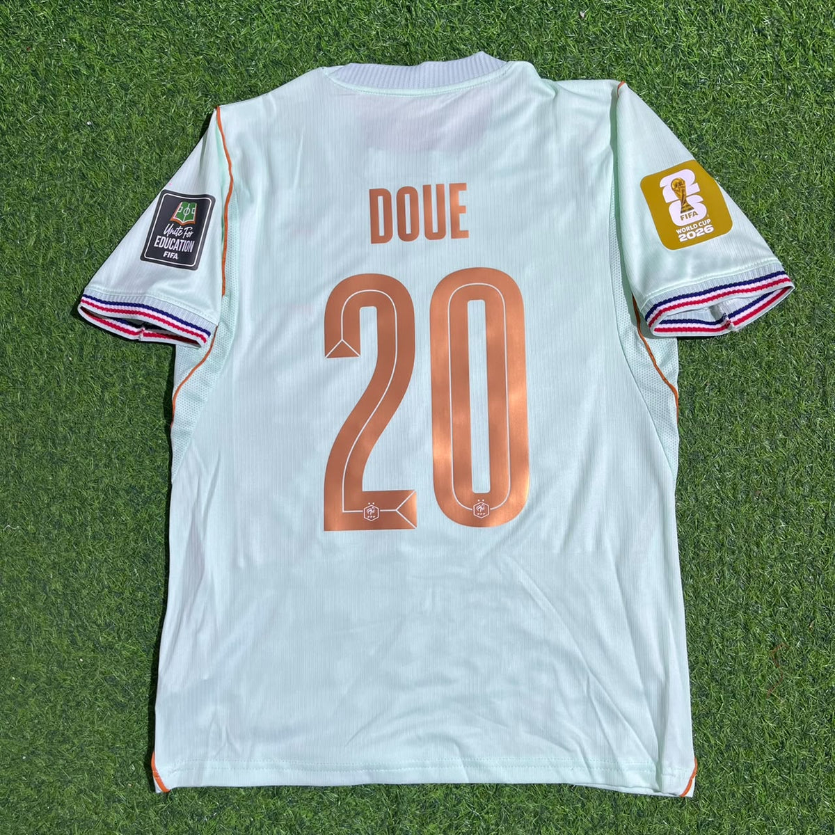 Désiré Doué #20 France 2026 World Cup Kids Away Football Jersey – Front View