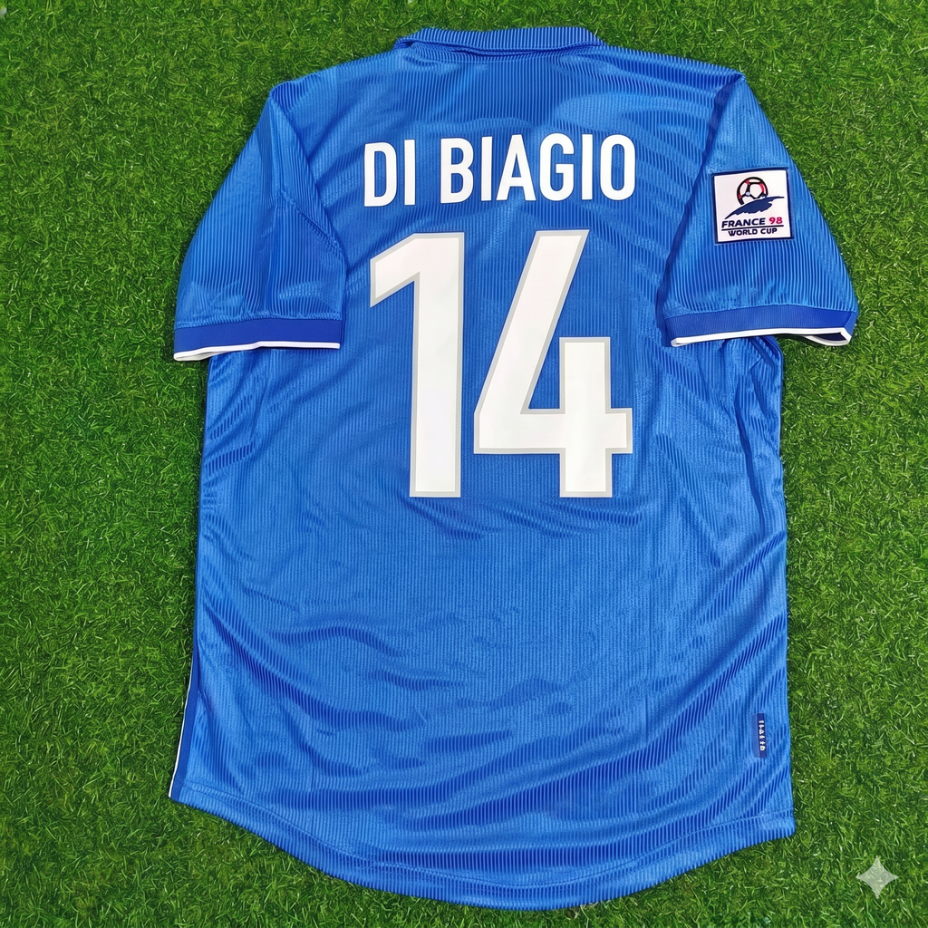 1998 Italy World Cup Luigi Di Biagio Home Blue Retro Football Jersey – Back View