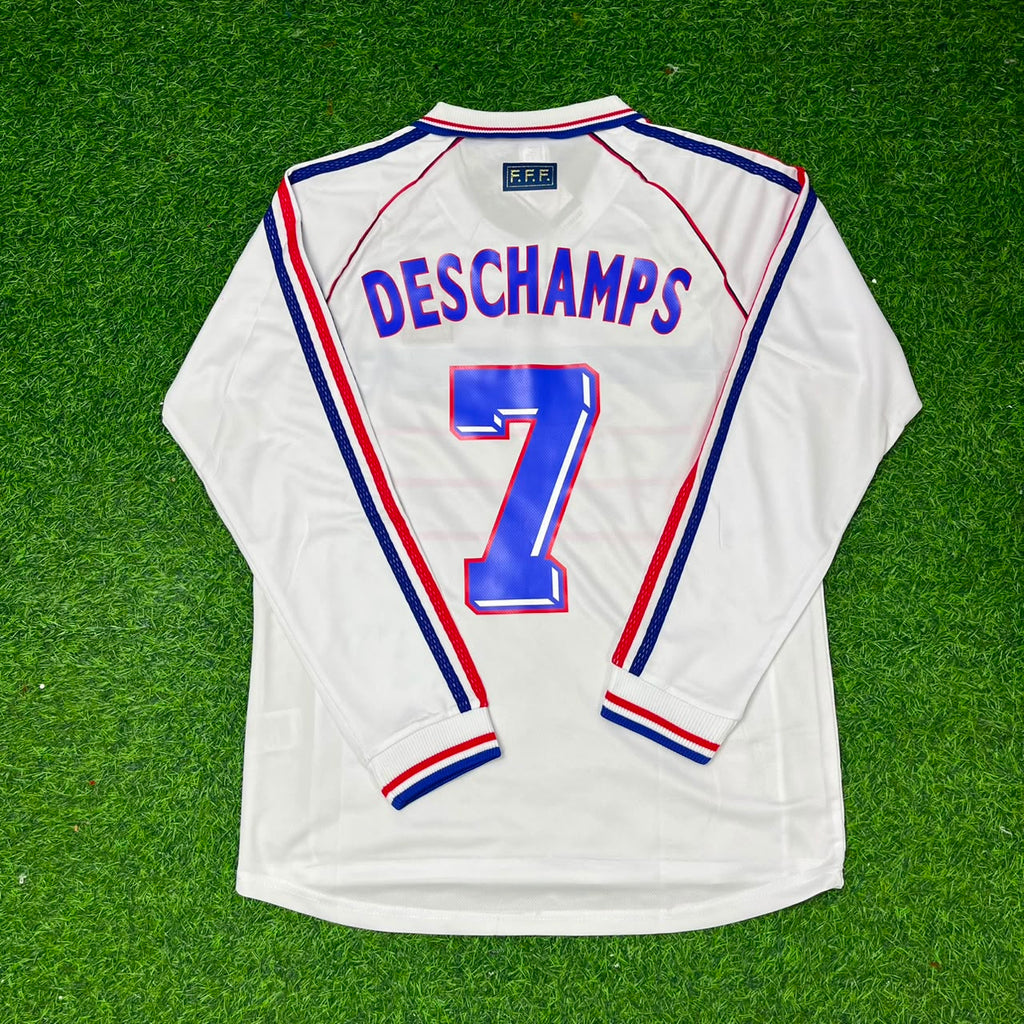 France 1998 World Cup White Away Long Sleeve Retro Jersey – Didier Deschamps #7 – Back View