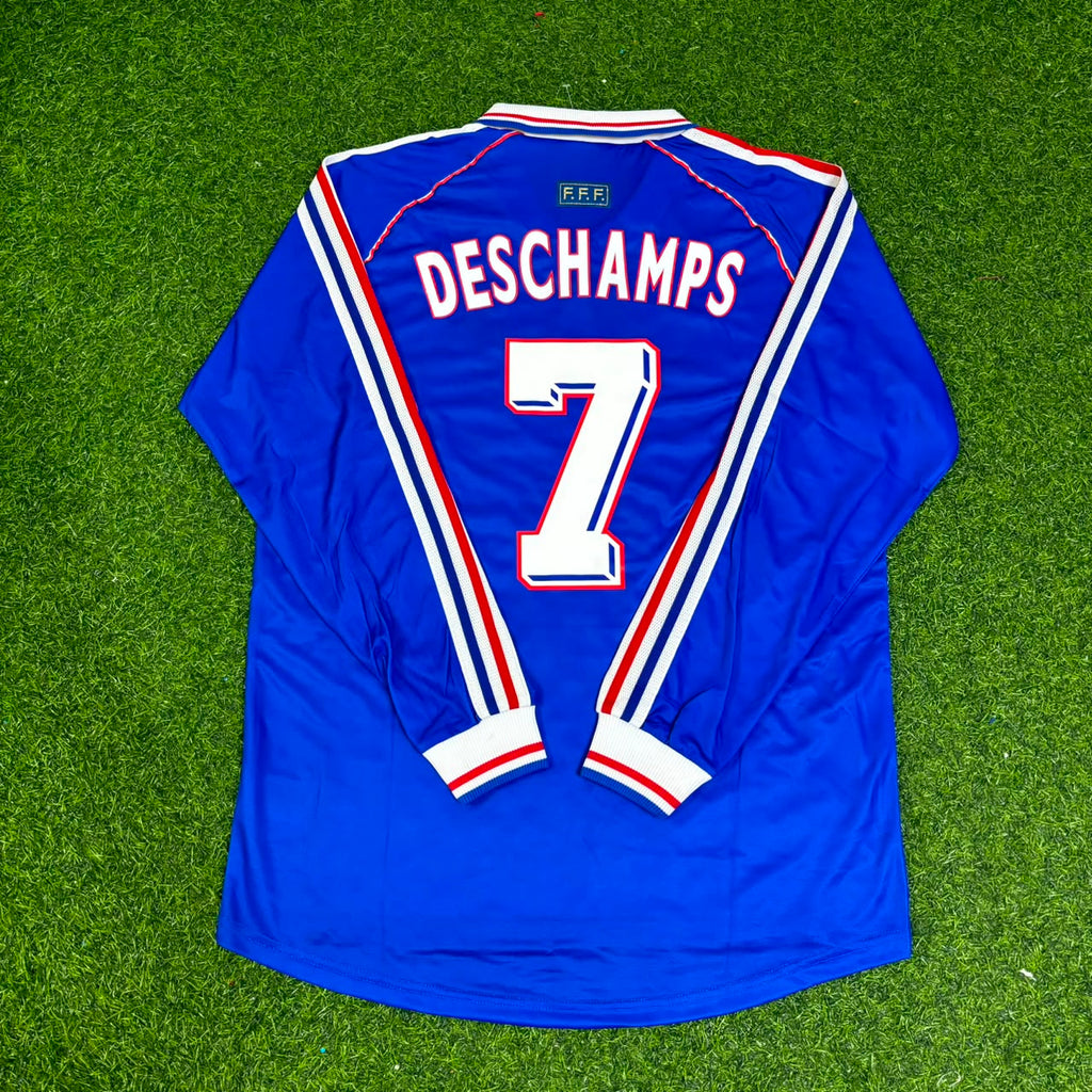 Didier Deschamps France 1998 World Cup Retro Long Sleeve Football Jersey – Back View