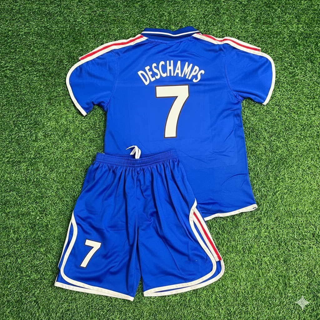 France EURO 2000 2002 Retro Kids Jersey – Didier Deschamps 7- – Back View