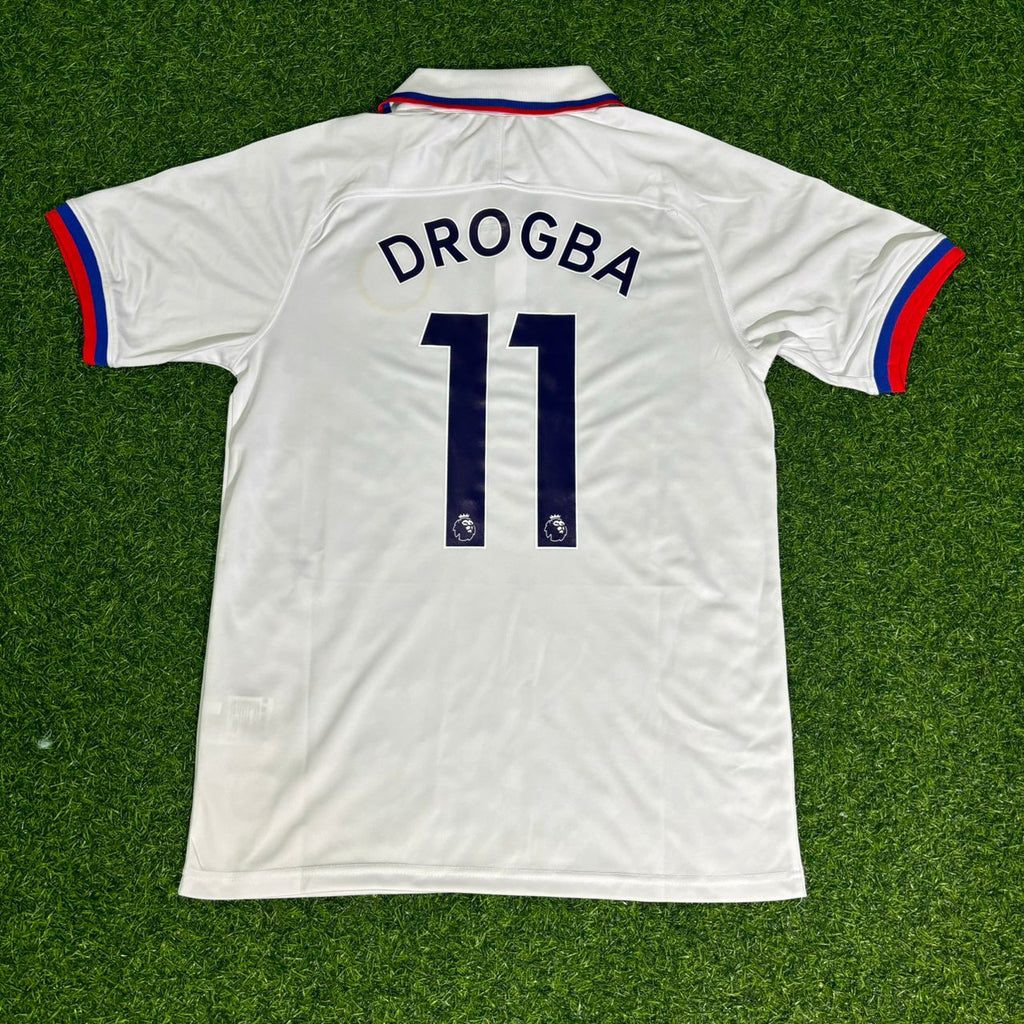 Chelsea White Retro Football Jersey – Didier Drogba – Back View