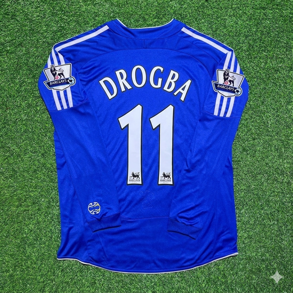 2006/08 Didier Drogba #11 Chelsea Long Sleeve EPL Patch Football Jersey – Back View