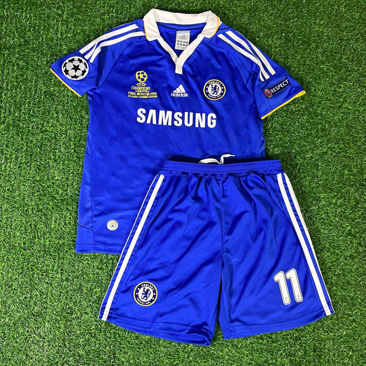 2008 Didier Drogba 11 Chelsea Champions League Final Kids Football Jersey Kinder – Front View