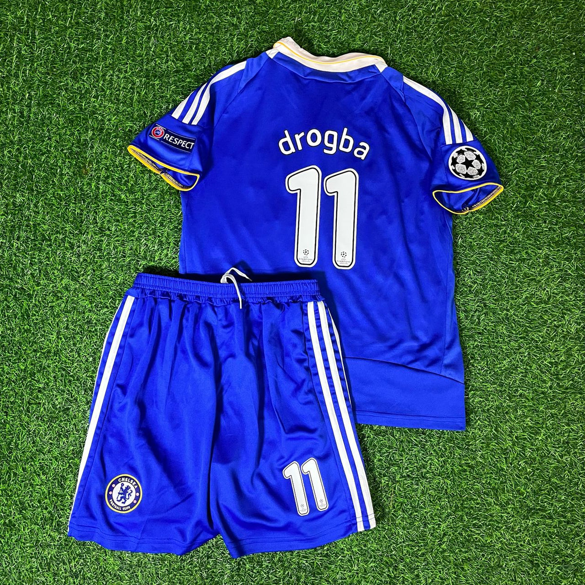 2008 Didier Drogba 11 Chelsea Champions League Final Kids Football Jersey Kinder – Back View