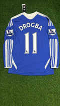 2011 Didier Drogba Chelsea 2012 EPL Patch Retro Long Sleeve Football Jersey – Back View