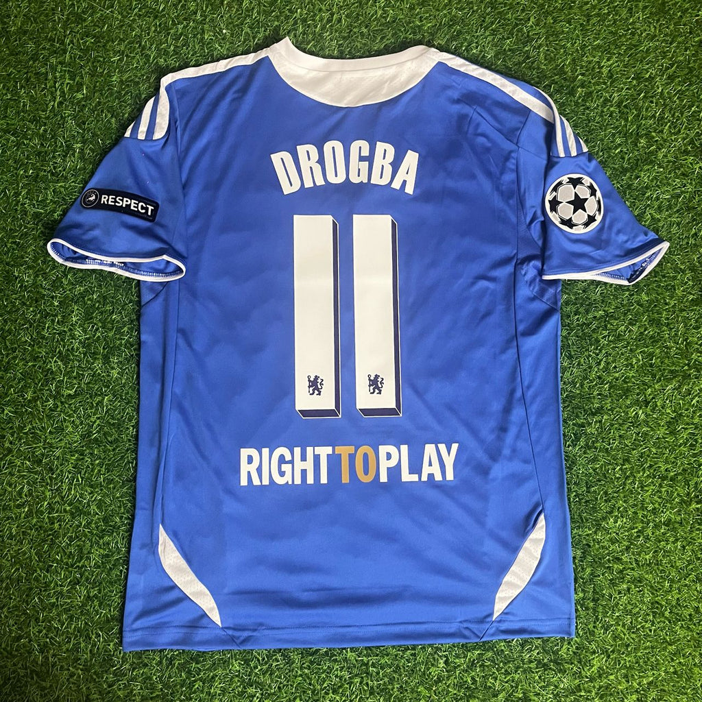 Didier Drogba 11 Chelsea Champhions League 2012 Munich Final Retro Kit Jersey – Back View