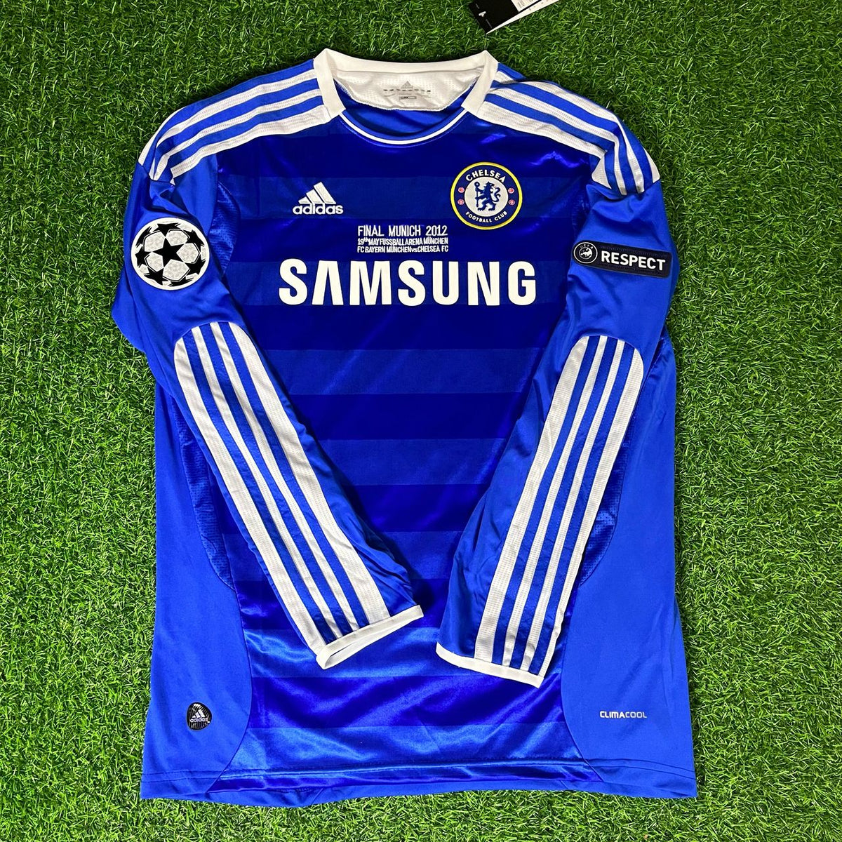 David Luiz #4 Chelsea Champhions League 2012 Munich Final Retro Long Sleeve Jersey – Front View