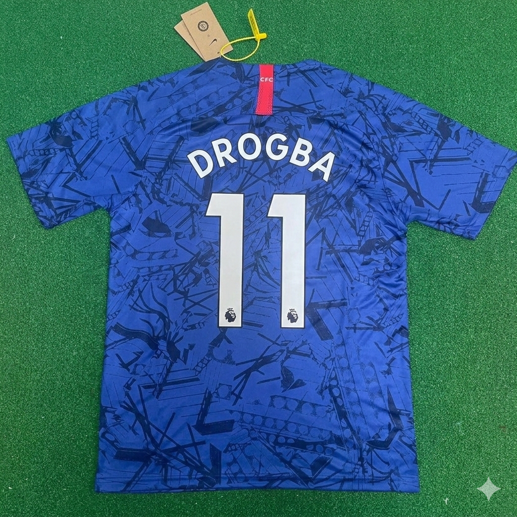 Didier Drogba #11 Chelsea Blue Retro Football Jersey – Back View