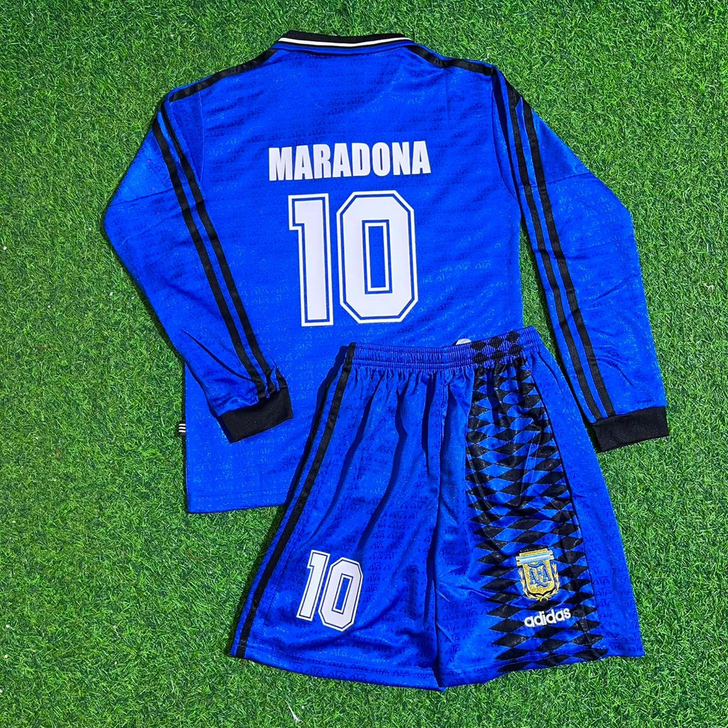 Diego Maradona Argentina 1994 World Cup Long Sleeve Blue Kids Retro Football Jersey – Back View