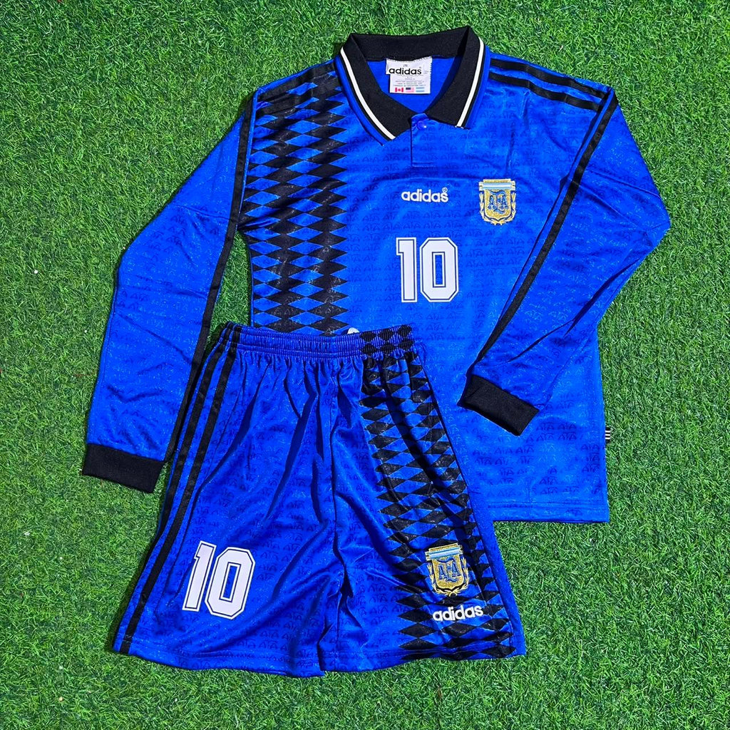 Diego Maradona Argentina 1994 World Cup Long Sleeve Blue Kids Retro Football Jersey – Front View