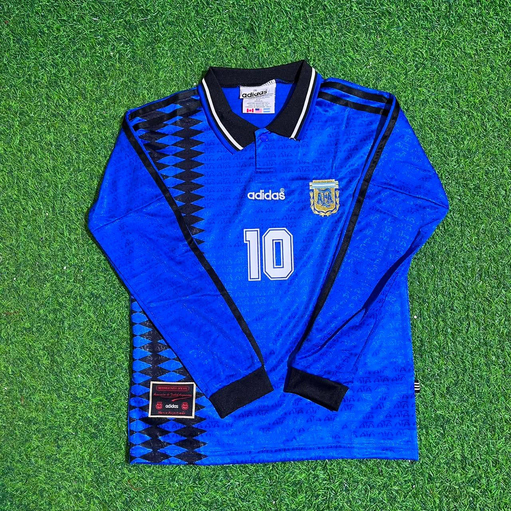 Diego Maradona Argentina 1994 World Cup Long Sleeve Blue Kids Retro Football Jersey – 4