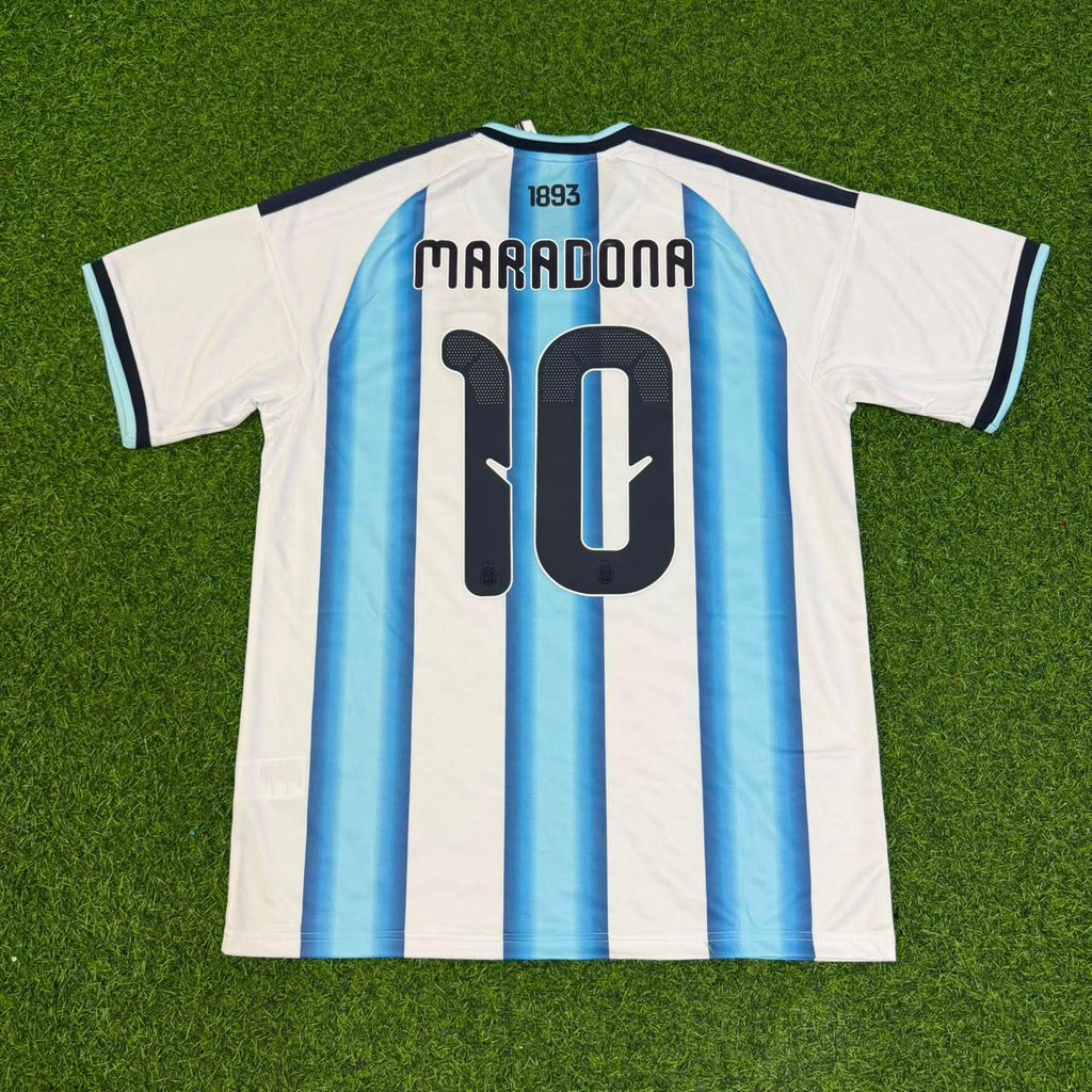 Argentina Retro Home White Football Jersey – Diego Armando Maradona – Back View