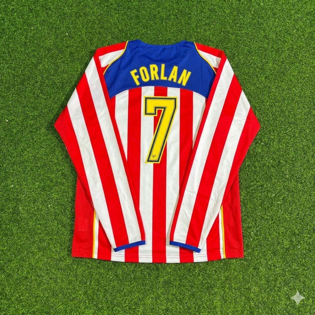 Atlético Madrid Spider-Man Long Sleeve Retro Football Jersey – Diego Forlán #7 – Back View