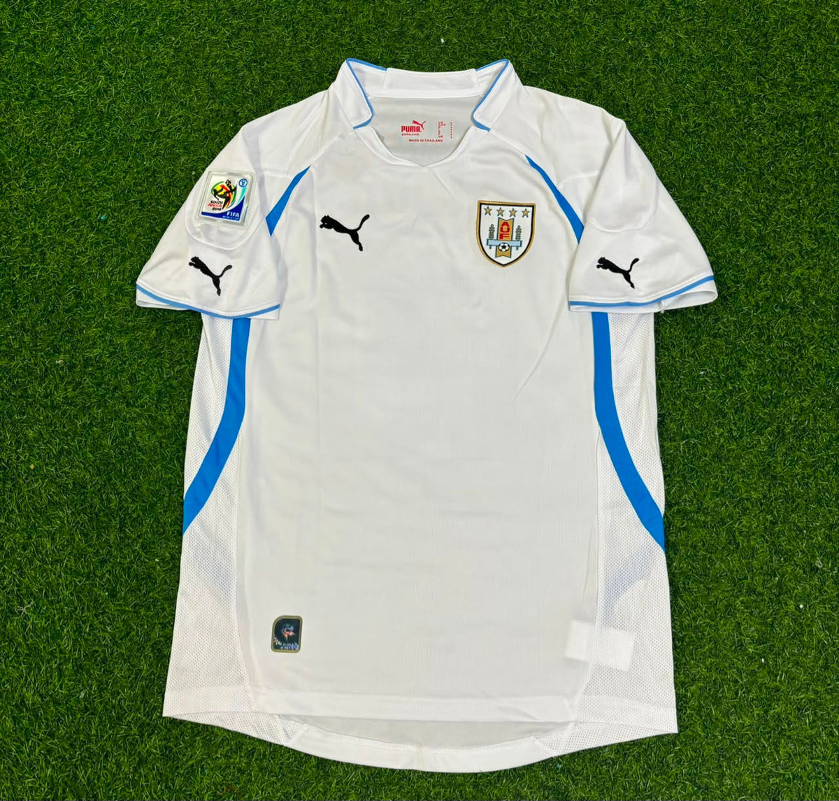 Martin Caceres Uruguay 2010 World Cup White Retro Football Jersey – Front View