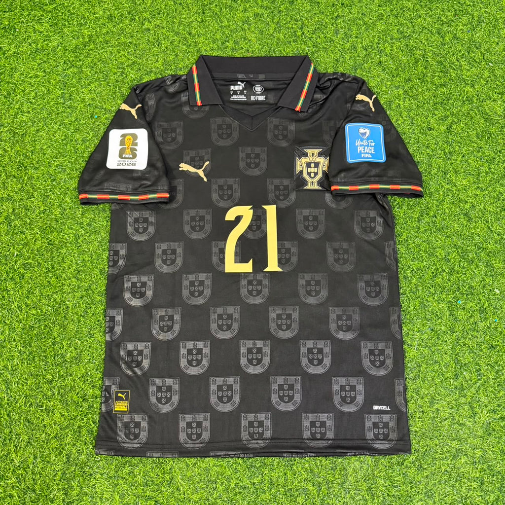 Diogo Jota #21 Portugal 2026 World Cup Black Football Jersey – Front View
