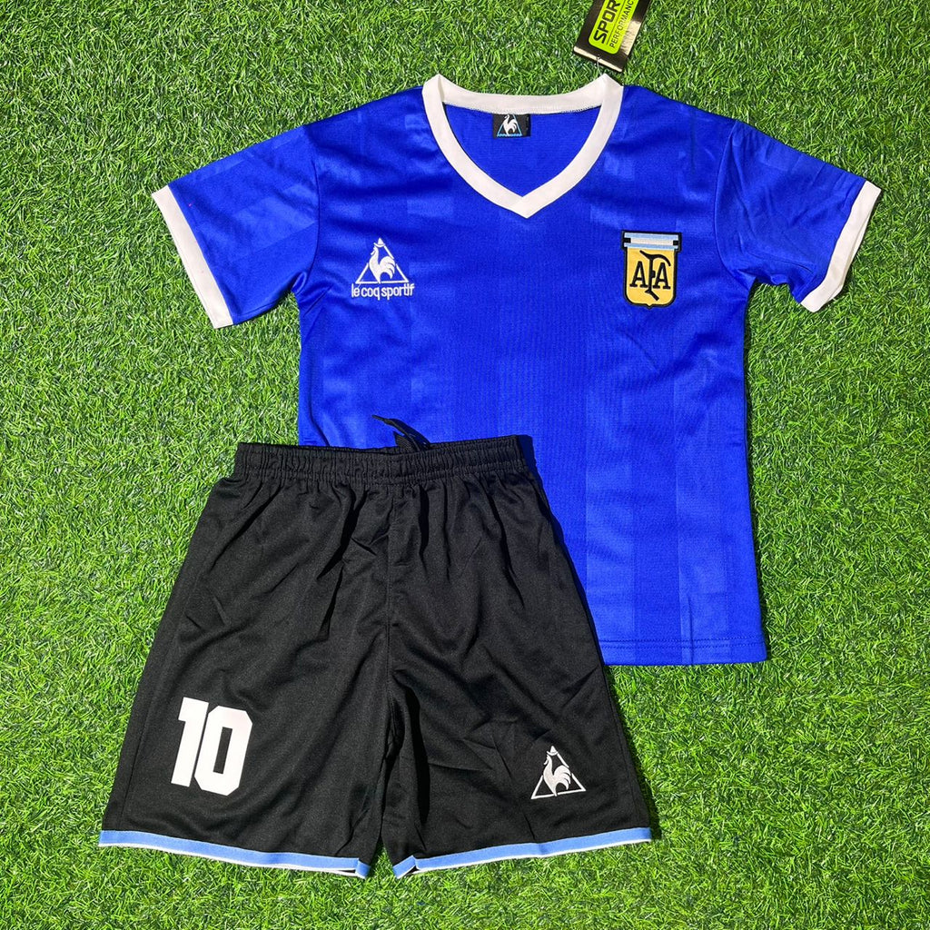 1986 Argentina World Cup Diego Maradona Final Blue Kids Retro Football Jersey – Front View
