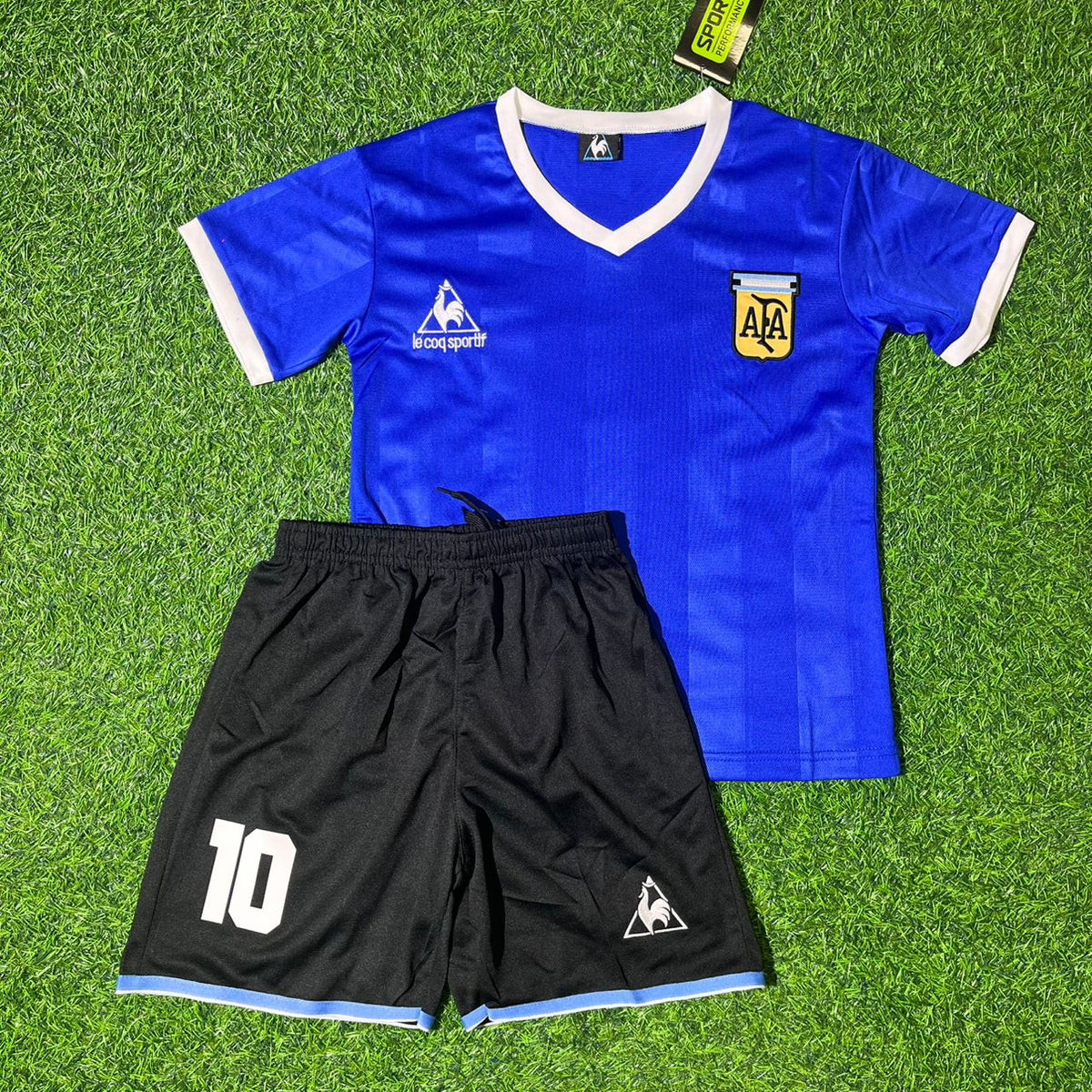 Diego Maradona Argentina 1986 World Cup Final Blue Kids Retro Football Jersey – Front View