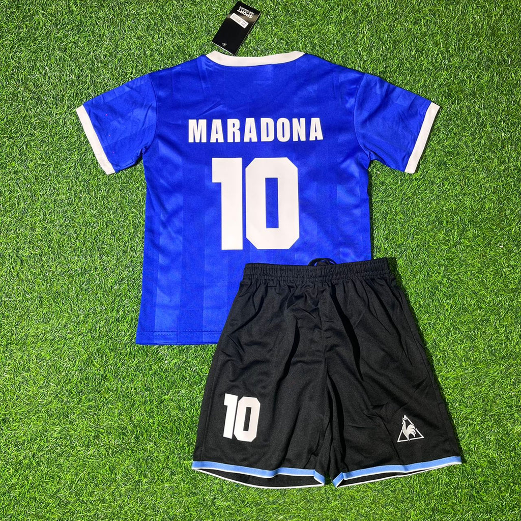 1986 Argentina World Cup Diego Maradona Final Blue Kids Retro Football Jersey – Back View